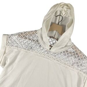Belldini Short Sleeve Hoodie‎ Women's Size M/M White Lace Los Angeles *See Pics